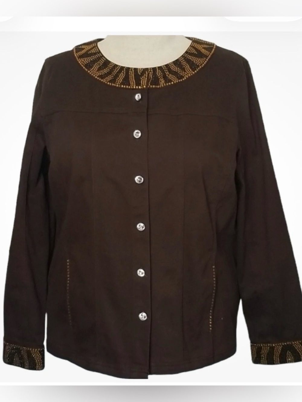 Quacker Factory Size 3X NWT Jacket Blazer Brown Gold Studded Button rhinestone